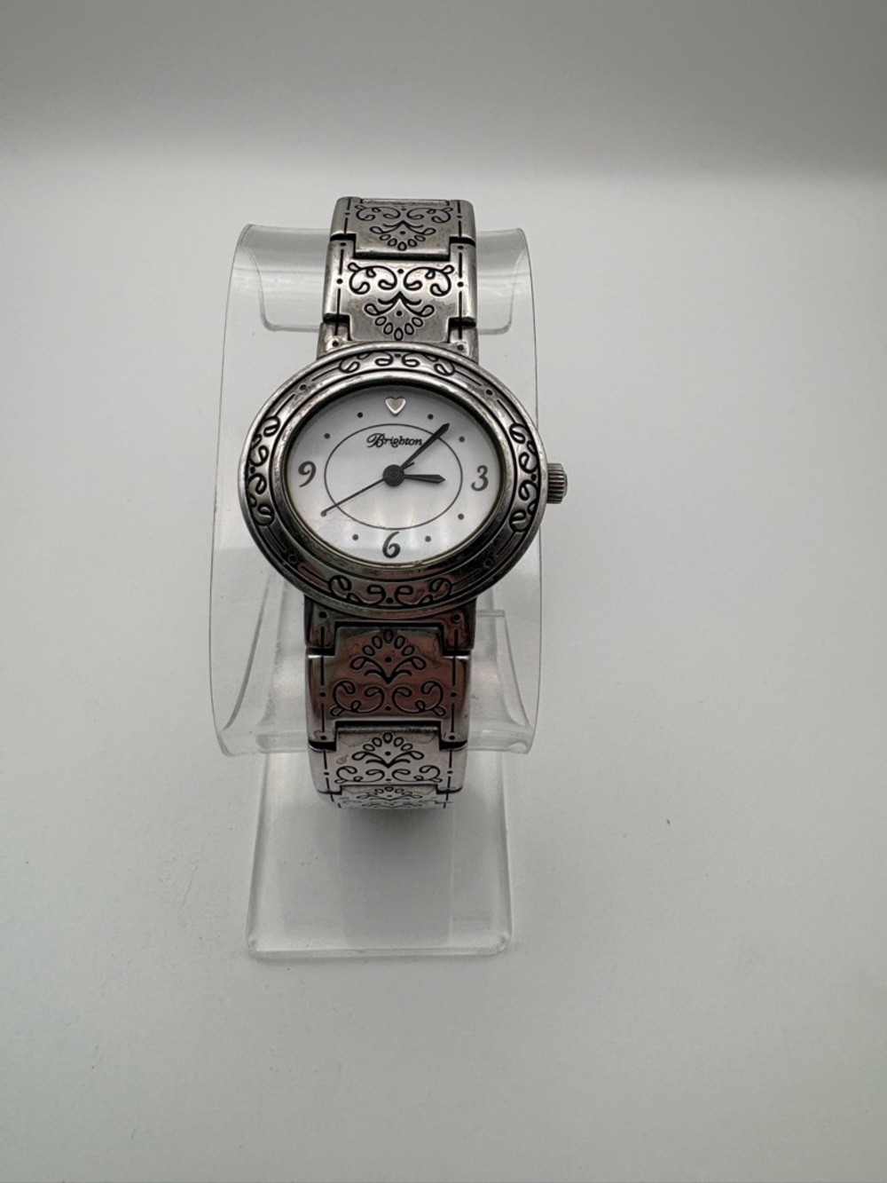 Brighton “Pisa” Silver-Tone Engraved Link‎ Bracelet Watch Oval Shaped Dial